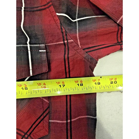 Western Performance Wear Pearl Snap Shirt Rafter C Mens Small Red Black Plaid - Picture 7 of 10